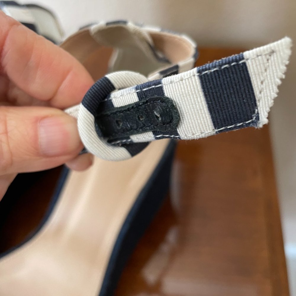 J CREW STRIPED DENIM WEDGES NAVY IVORY E7656 SZ 7 - Picture 4 of 12